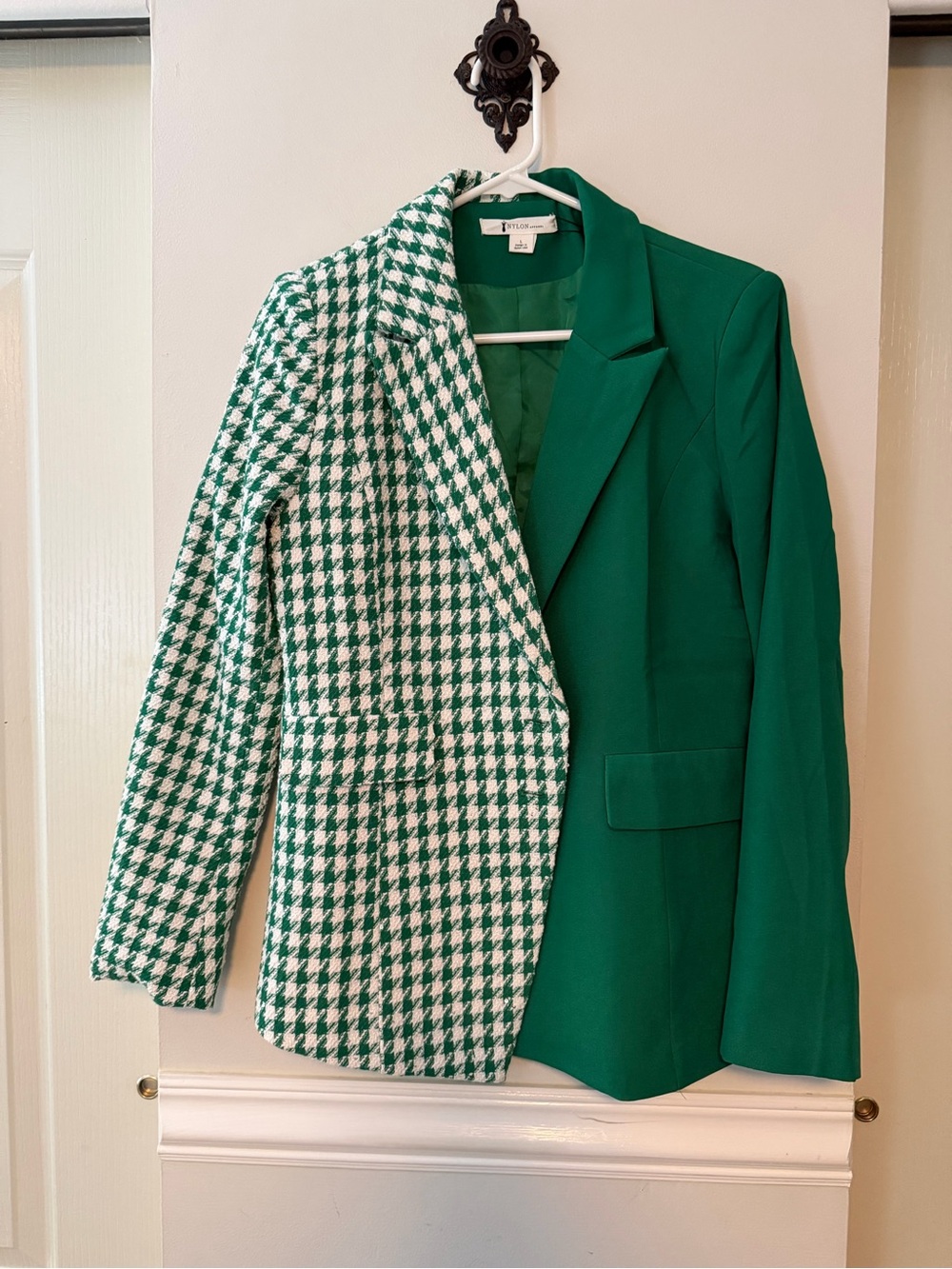 **NWT Green Houndstooth & Solid Split-Design Blazer Jacket
